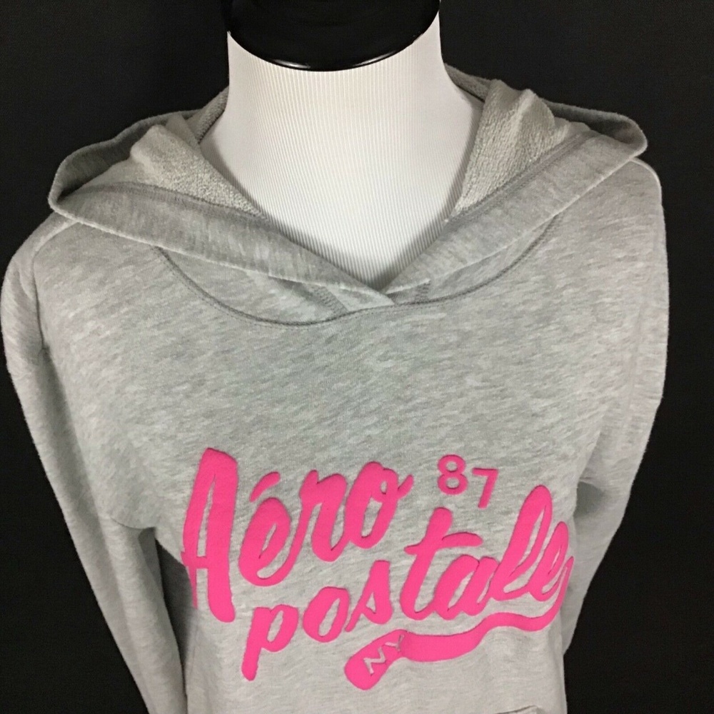 Aéropostale Hooded Sweatshirt Gray Pink Medium - Picture 3 of 7